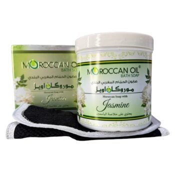 مجموعه موروكا اويل حمام مغربي ( صابون مغربي بخلاصه الياسمين + ليفه مغربيه أصليه )