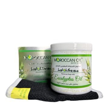 مجموعه موروكا اويل حمام مغربي ( صابون مغربي بخلاصه عشبه الكينا + ليفه مغربيه أصليه )
