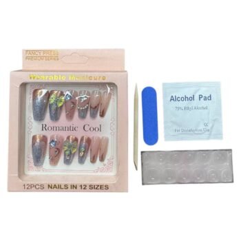 علبه أظافر اكريليك سوارية 12 قطعة + دابل فيس + مبرد + مطهر + عصا 023