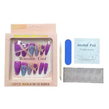 علبه أظافر اكريليك سوارية 12 قطعة + دابل فيس + مبرد + مطهر + عصا 022