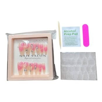علبه أظافر اكريليك سوارية 12 قطعة + دابل فيس + مبرد + مطهر + عصا 014