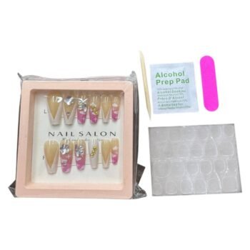 علبه أظافر اكريليك سوارية 12 قطعة + دابل فيس + مبرد + مطهر + عصا 021