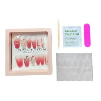 علبه أظافر اكريليك سوارية 12 قطعة + دابل فيس + مبرد + مطهر + عصا 06