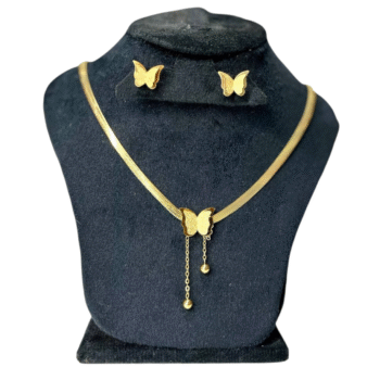 طقم فراشة جولد استانلس ( حلق + سلسلة )