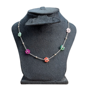 سلسلة ورد ملون استانلس فضي