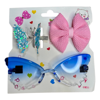 كارت توكه أطفالي فيونكه بفراشة + نضارة - ازرق