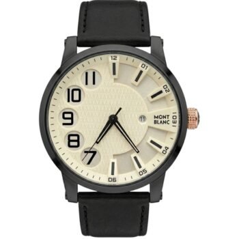 ساعة رجالي جلد + علبة مجانية - كود 063